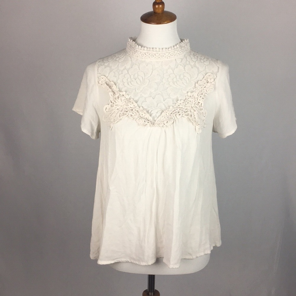High Neck White Lace Top